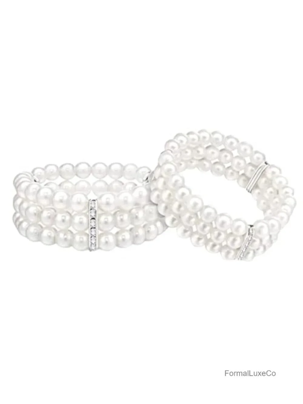 2pcs 3-Row Stretch Pearl Bracelet Multi-layered Elastic Bangle Bridal Wedding